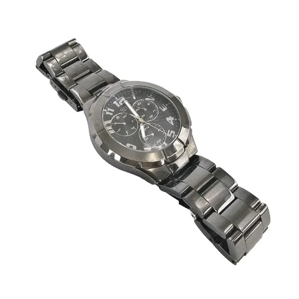 Guess‎ Mens U11511G Gunmetal Gray Chronograph Watch Glass Face 9 Broken Works